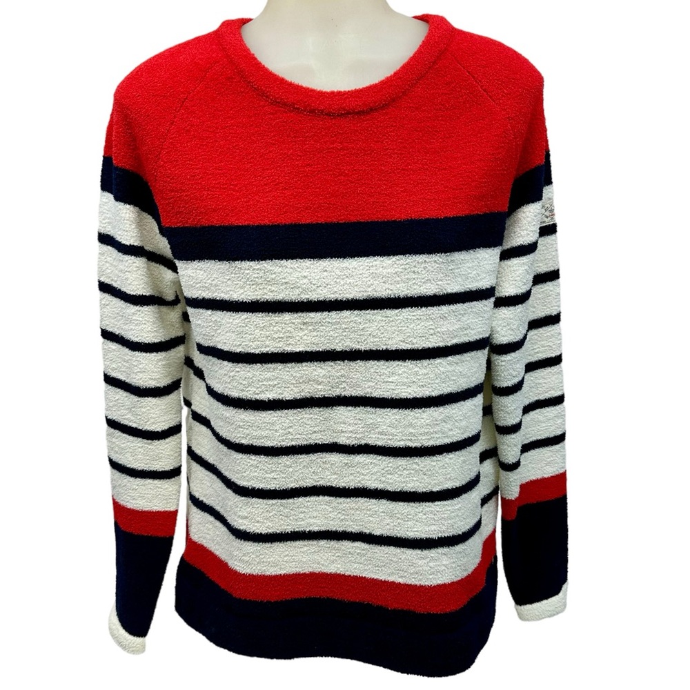 Joules Knitwear Women's Sz 4 Sweater Blue Red White Striped Fleece Land …
